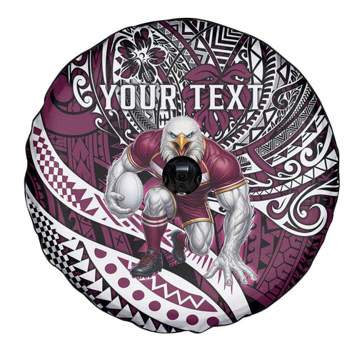 Personalised Manly Warringah Sea Eagles Spare Tire Cover Polynesian Tribal Art Style With Muscular Sea Eagle Mascot