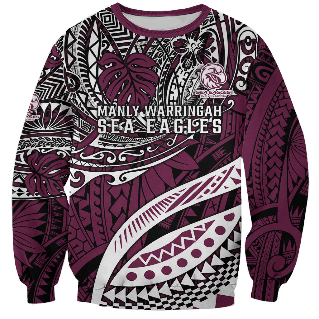 Personalised Manly Warringah Sea Eagles Sweatshirt Polynesian Tribal Art Style With Muscular Sea Eagle Mascot