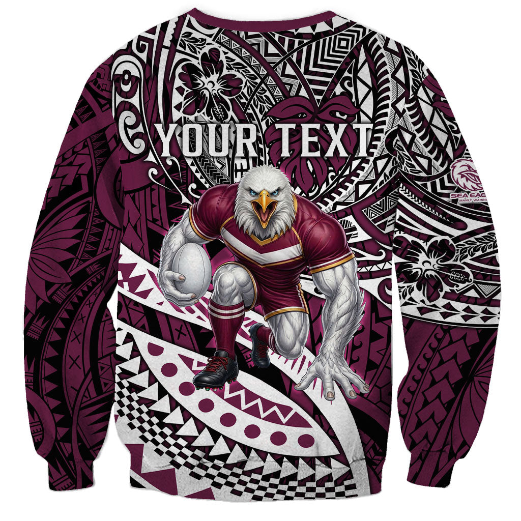 Personalised Manly Warringah Sea Eagles Sweatshirt Polynesian Tribal Art Style With Muscular Sea Eagle Mascot