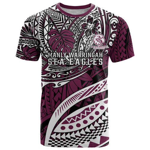 Personalised Manly Warringah Sea Eagles T Shirt Polynesian Tribal Art Style With Muscular Sea Eagle Mascot