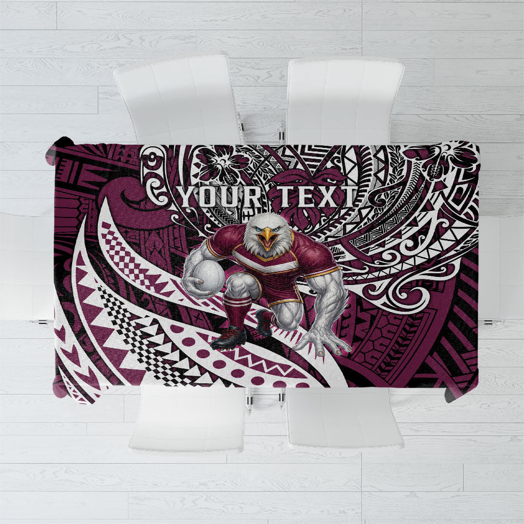 Personalised Manly Warringah Sea Eagles Tablecloth Polynesian Tribal Art Style With Muscular Sea Eagle Mascot