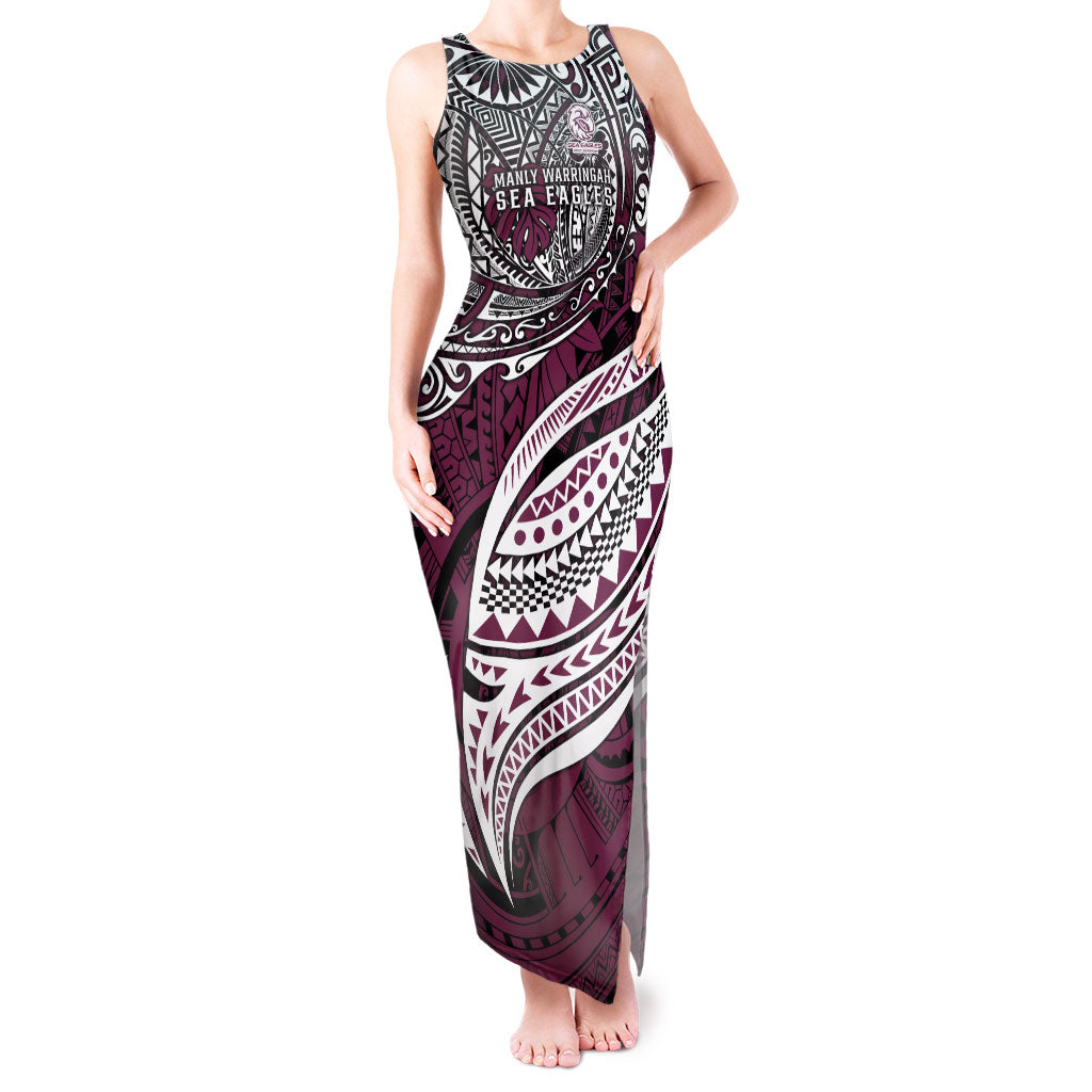 Personalised Manly Warringah Sea Eagles Tank Maxi Dress Polynesian Tribal Art Style With Muscular Sea Eagle Mascot