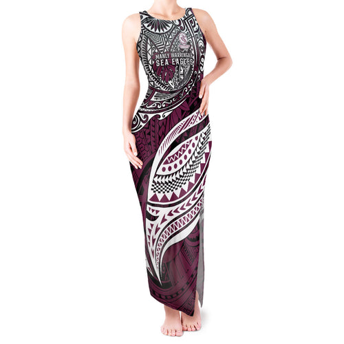 Personalised Manly Warringah Sea Eagles Tank Maxi Dress Polynesian Tribal Art Style With Muscular Sea Eagle Mascot