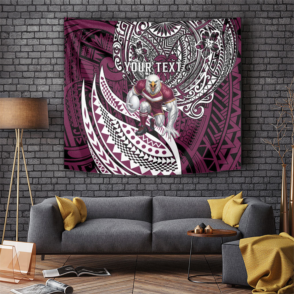 Personalised Manly Warringah Sea Eagles Tapestry Polynesian Tribal Art Style With Muscular Sea Eagle Mascot
