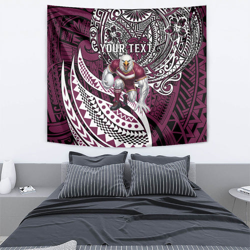 Personalised Manly Warringah Sea Eagles Tapestry Polynesian Tribal Art Style With Muscular Sea Eagle Mascot