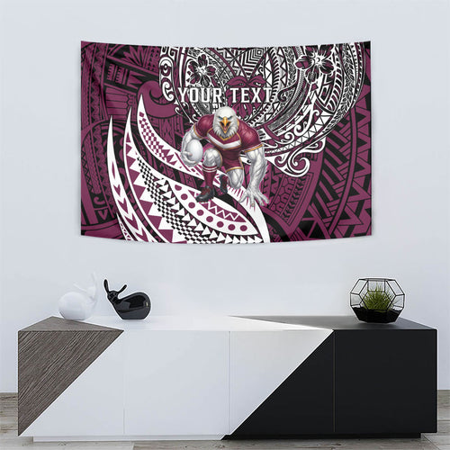 Personalised Manly Warringah Sea Eagles Tapestry Polynesian Tribal Art Style With Muscular Sea Eagle Mascot