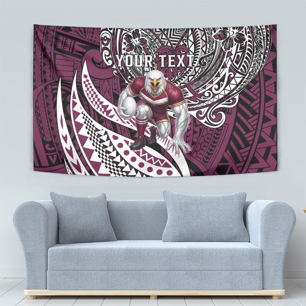 Personalised Manly Warringah Sea Eagles Tapestry Polynesian Tribal Art Style With Muscular Sea Eagle Mascot