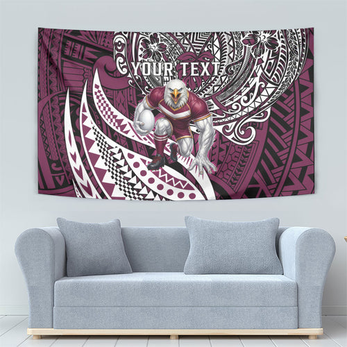 Personalised Manly Warringah Sea Eagles Tapestry Polynesian Tribal Art Style With Muscular Sea Eagle Mascot