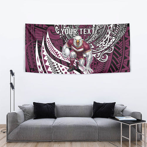 Personalised Manly Warringah Sea Eagles Tapestry Polynesian Tribal Art Style With Muscular Sea Eagle Mascot
