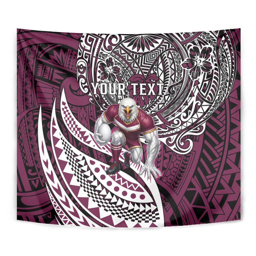 Personalised Manly Warringah Sea Eagles Tapestry Polynesian Tribal Art Style With Muscular Sea Eagle Mascot