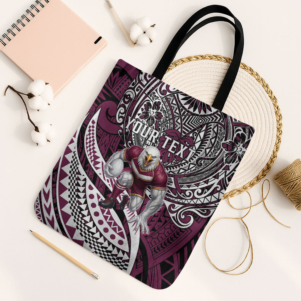 Personalised Manly Warringah Sea Eagles Tote Bag Polynesian Tribal Art Style With Muscular Sea Eagle Mascot