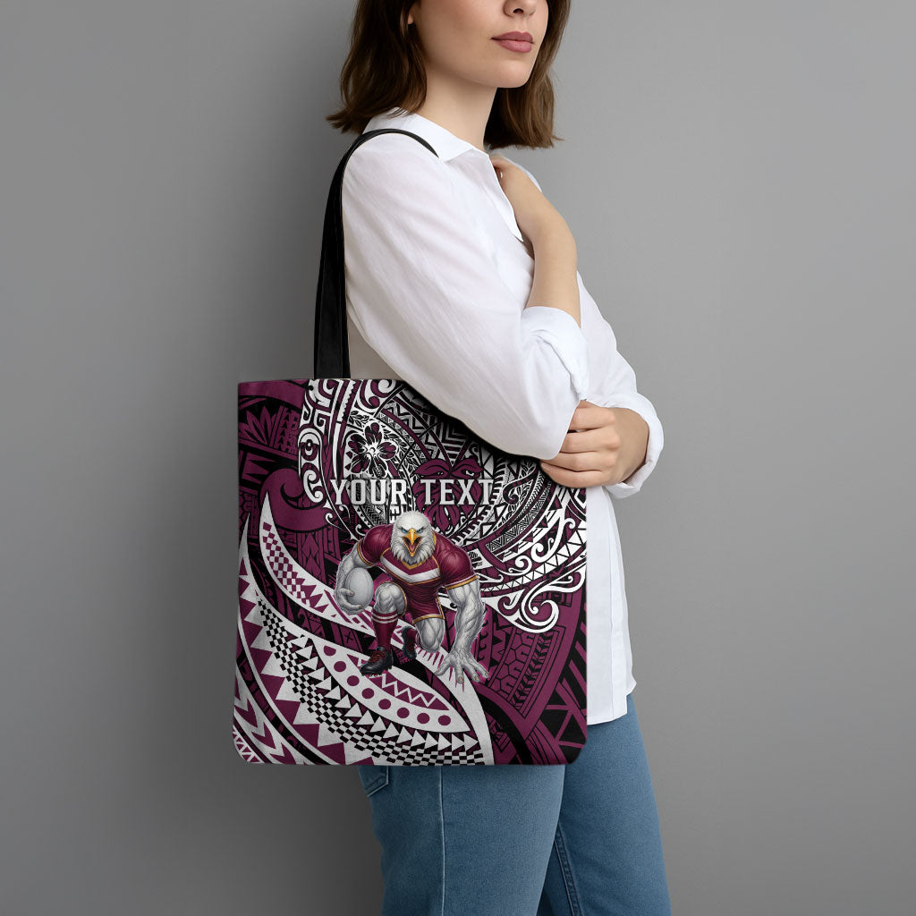 Personalised Manly Warringah Sea Eagles Tote Bag Polynesian Tribal Art Style With Muscular Sea Eagle Mascot