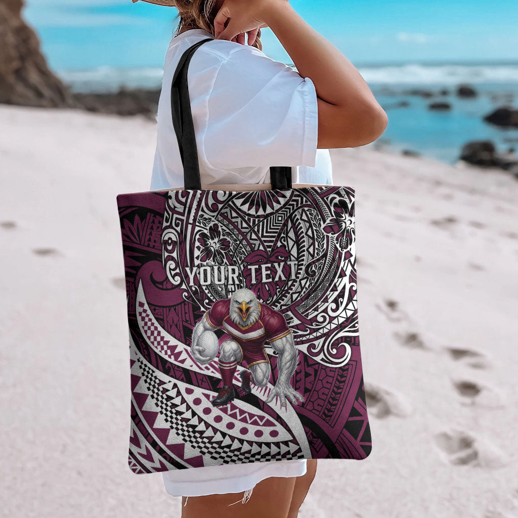 Personalised Manly Warringah Sea Eagles Tote Bag Polynesian Tribal Art Style With Muscular Sea Eagle Mascot