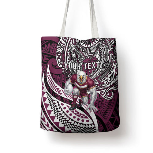 Personalised Manly Warringah Sea Eagles Tote Bag Polynesian Tribal Art Style With Muscular Sea Eagle Mascot