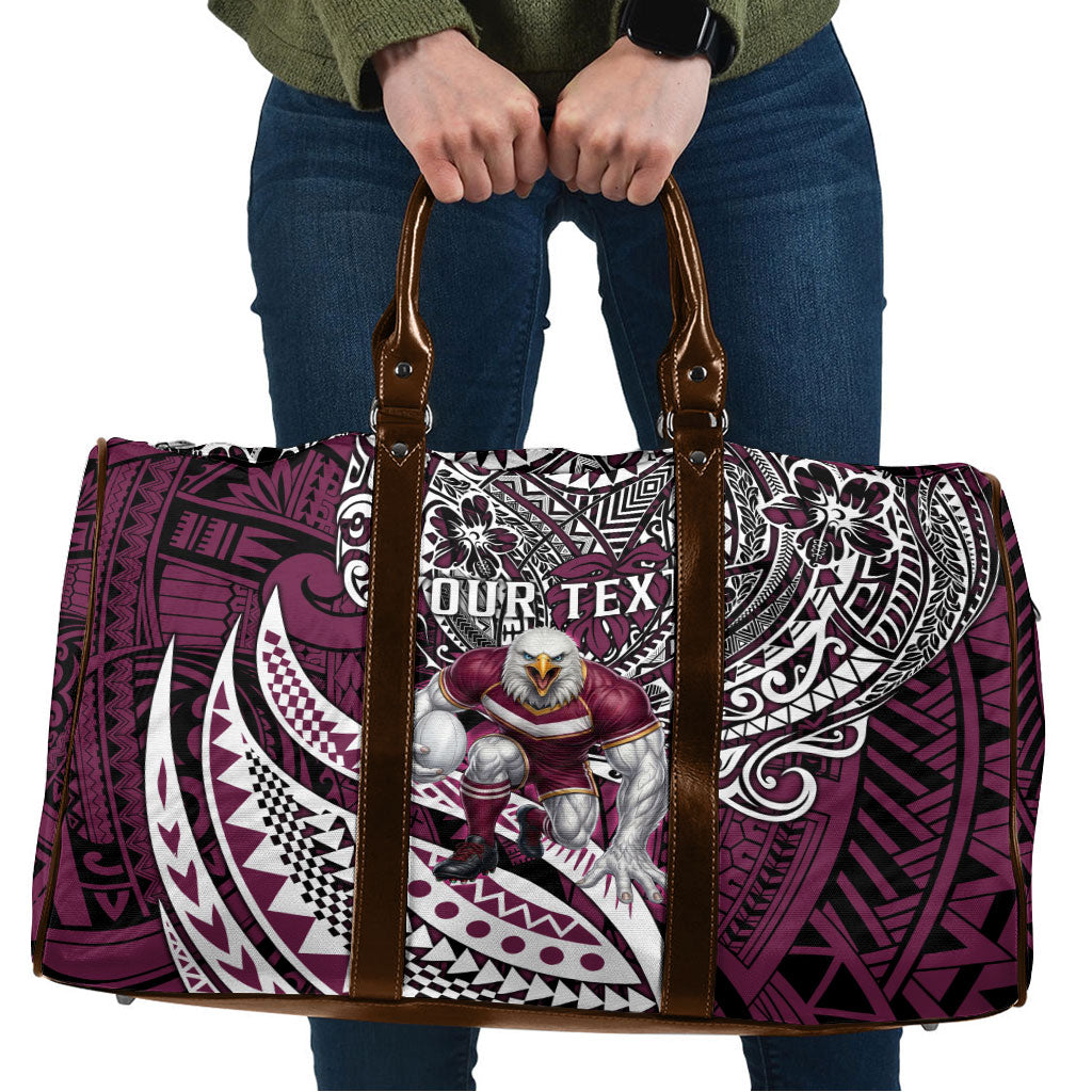 Personalised Manly Warringah Sea Eagles Travel Bag Polynesian Tribal Art Style With Muscular Sea Eagle Mascot