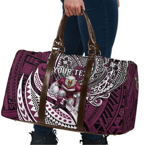 Personalised Manly Warringah Sea Eagles Travel Bag Polynesian Tribal Art Style With Muscular Sea Eagle Mascot