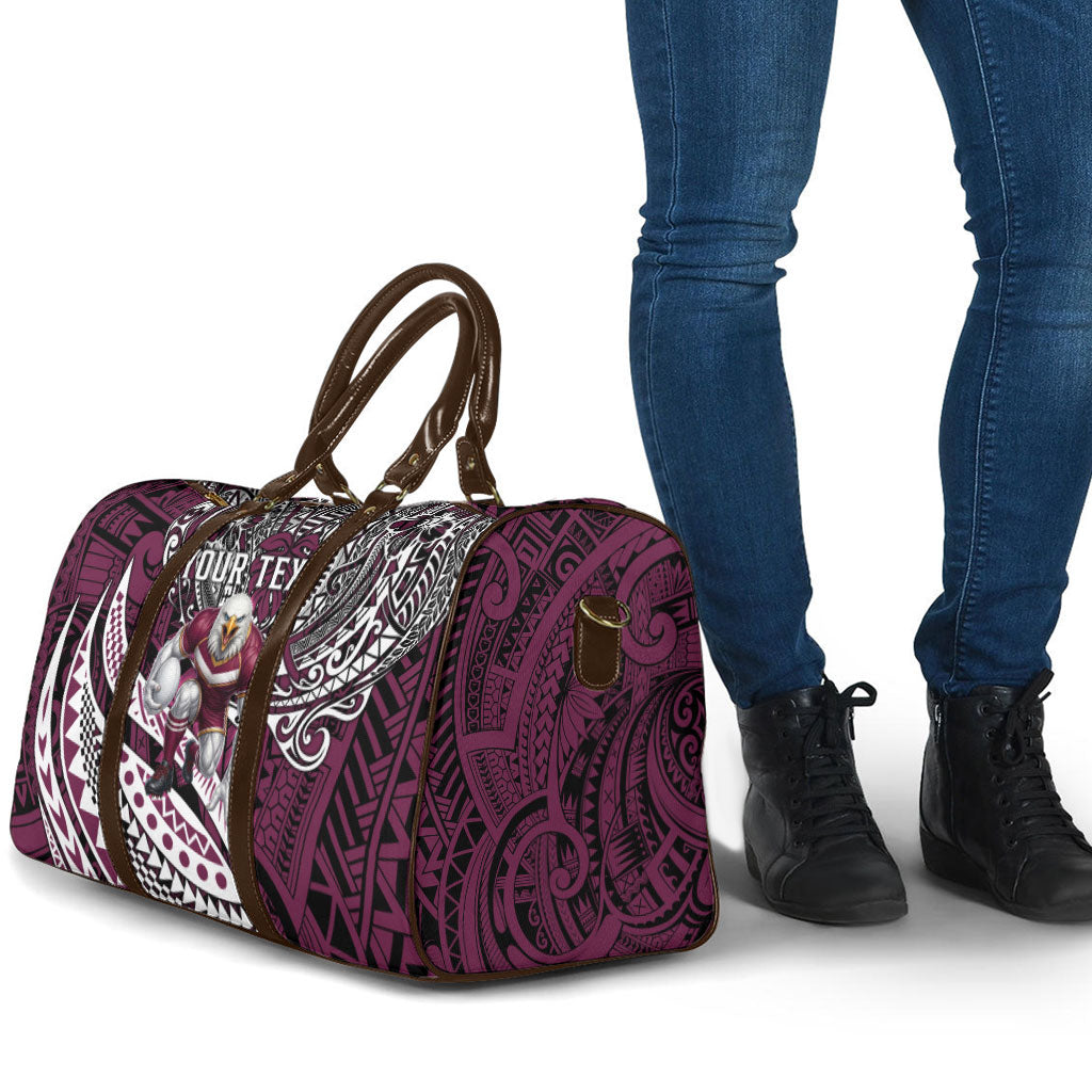 Personalised Manly Warringah Sea Eagles Travel Bag Polynesian Tribal Art Style With Muscular Sea Eagle Mascot