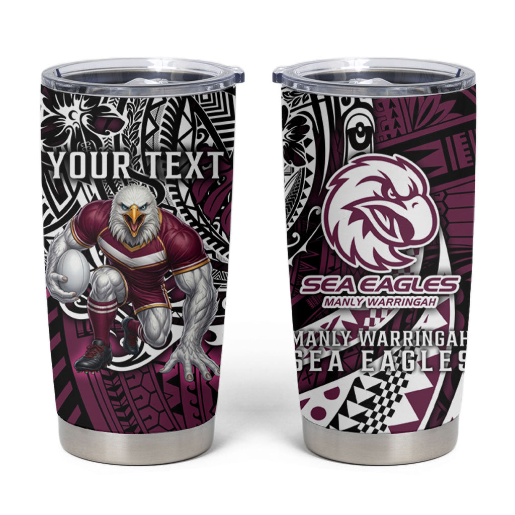 Personalised Manly Warringah Sea Eagles Tumbler Cup Polynesian Tribal Art Style With Muscular Sea Eagle Mascot