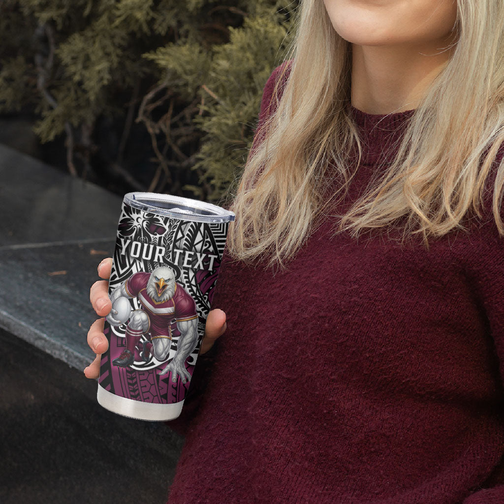 Personalised Manly Warringah Sea Eagles Tumbler Cup Polynesian Tribal Art Style With Muscular Sea Eagle Mascot