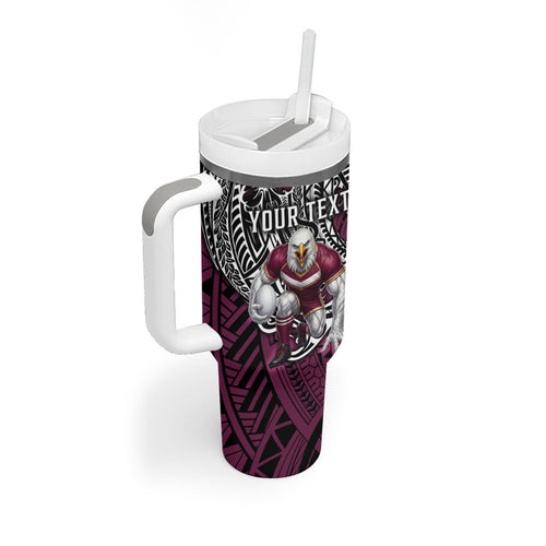 Personalised Manly Warringah Sea Eagles Tumbler With Handle Polynesian Tribal Art Style With Muscular Sea Eagle Mascot