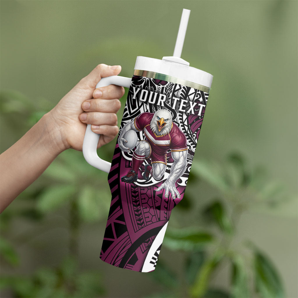 Personalised Manly Warringah Sea Eagles Tumbler With Handle Polynesian Tribal Art Style With Muscular Sea Eagle Mascot