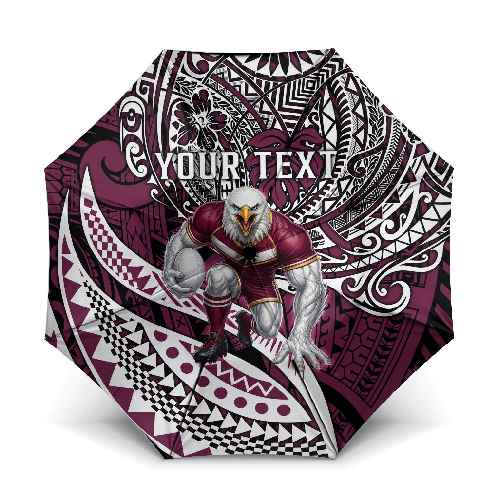 Personalised Manly Warringah Sea Eagles Umbrella Polynesian Tribal Art Style With Muscular Sea Eagle Mascot