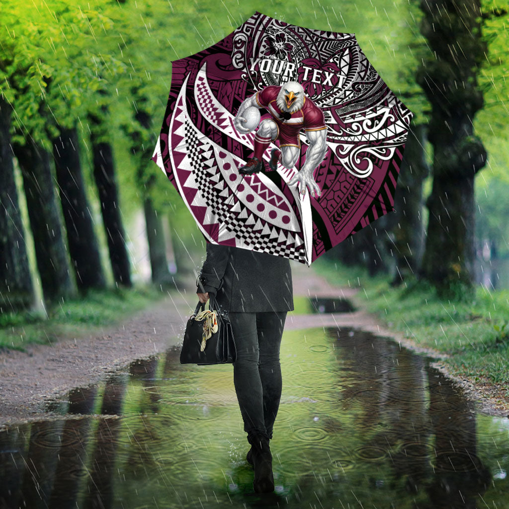 Personalised Manly Warringah Sea Eagles Umbrella Polynesian Tribal Art Style With Muscular Sea Eagle Mascot