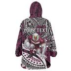 Personalised Manly Warringah Sea Eagles Wearable Blanket Hoodie Polynesian Tribal Art Style With Muscular Sea Eagle Mascot