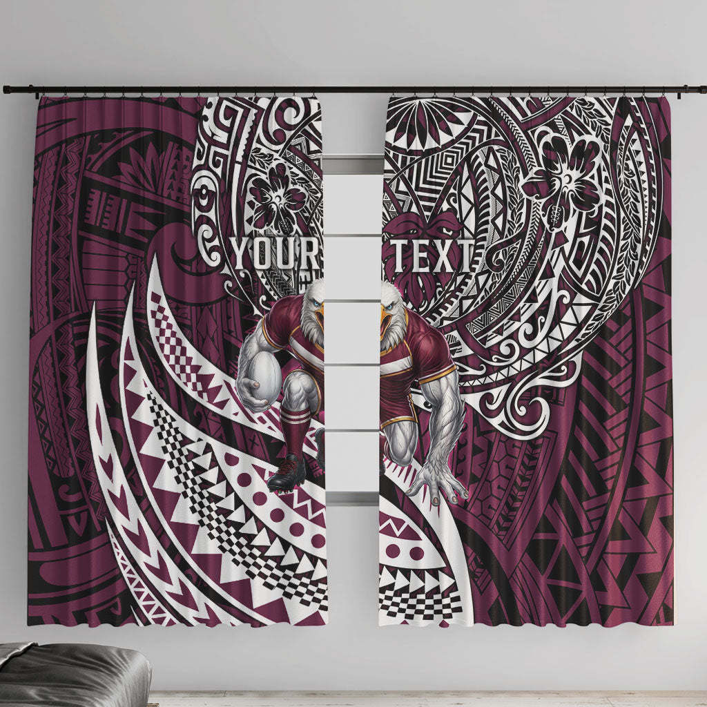 Personalised Manly Warringah Sea Eagles Window Curtain Polynesian Tribal Art Style With Muscular Sea Eagle Mascot