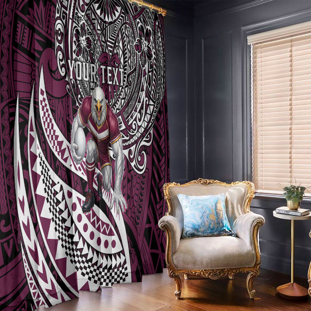 Personalised Manly Warringah Sea Eagles Window Curtain Polynesian Tribal Art Style With Muscular Sea Eagle Mascot
