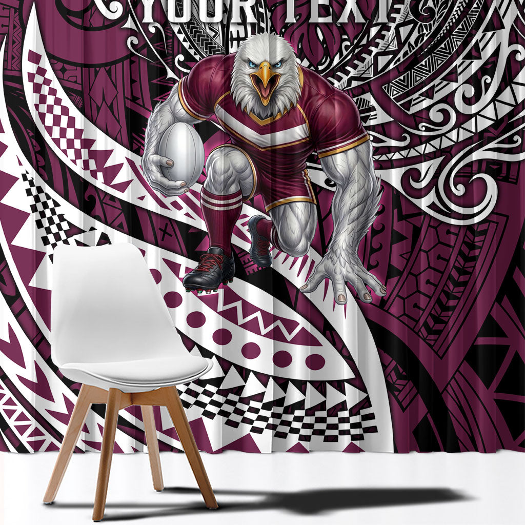 Personalised Manly Warringah Sea Eagles Window Curtain Polynesian Tribal Art Style With Muscular Sea Eagle Mascot