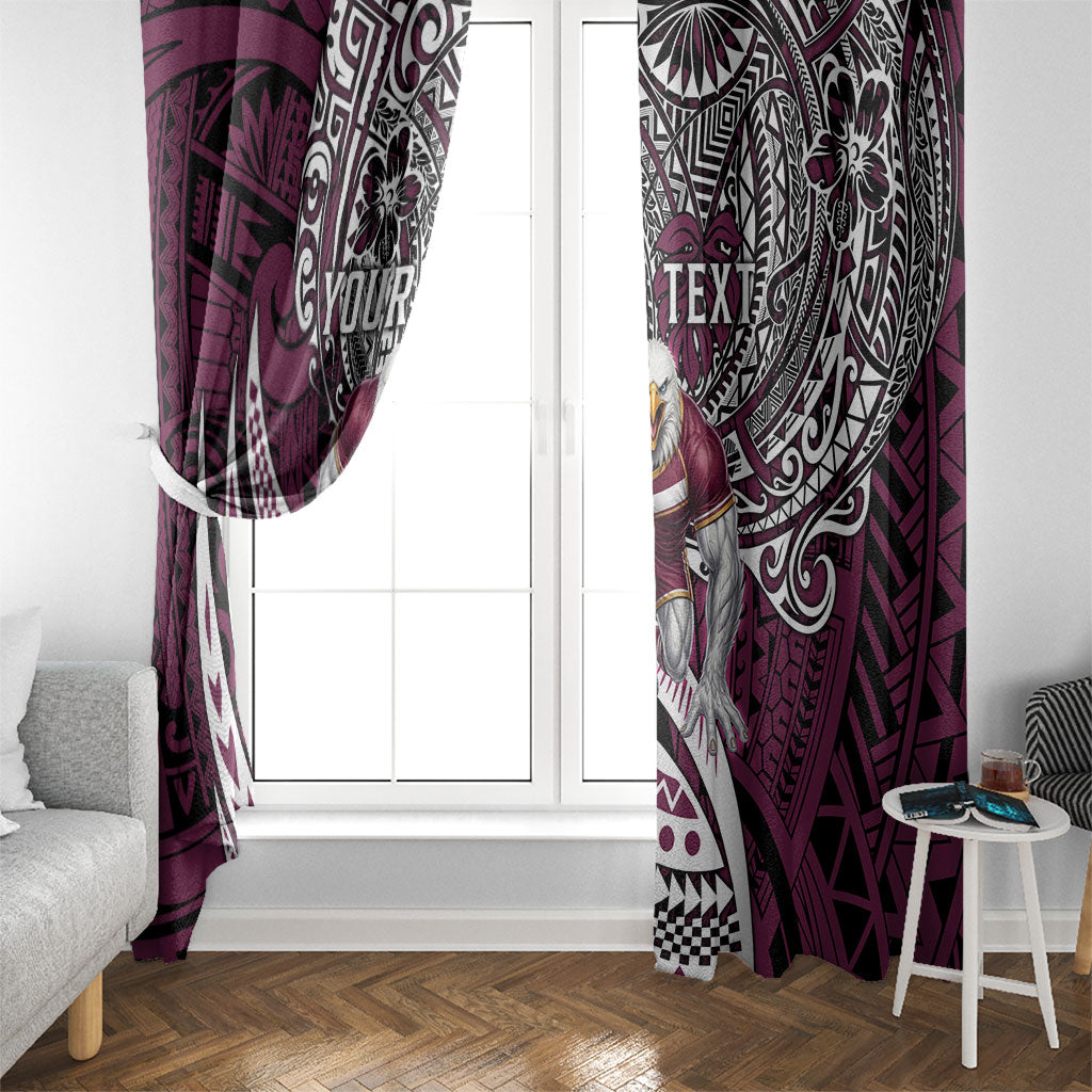 Personalised Manly Warringah Sea Eagles Window Curtain Polynesian Tribal Art Style With Muscular Sea Eagle Mascot