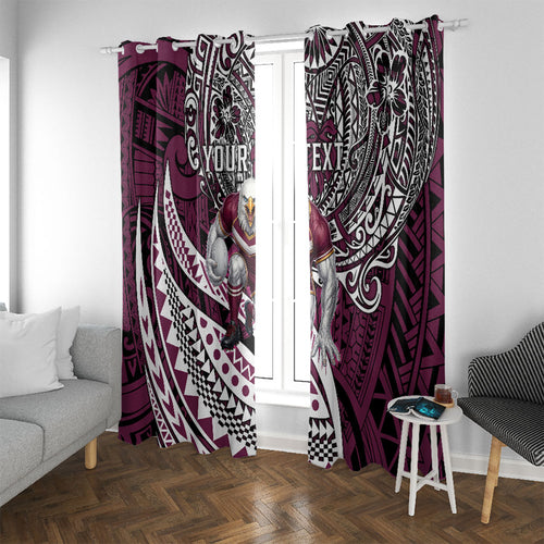 Personalised Manly Warringah Sea Eagles Window Curtain Polynesian Tribal Art Style With Muscular Sea Eagle Mascot