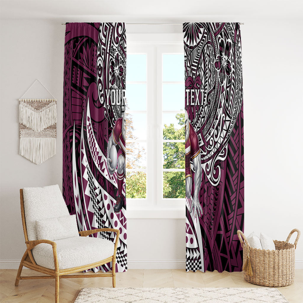 Personalised Manly Warringah Sea Eagles Window Curtain Polynesian Tribal Art Style With Muscular Sea Eagle Mascot