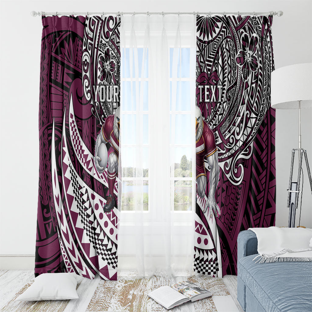 Personalised Manly Warringah Sea Eagles Window Curtain Polynesian Tribal Art Style With Muscular Sea Eagle Mascot