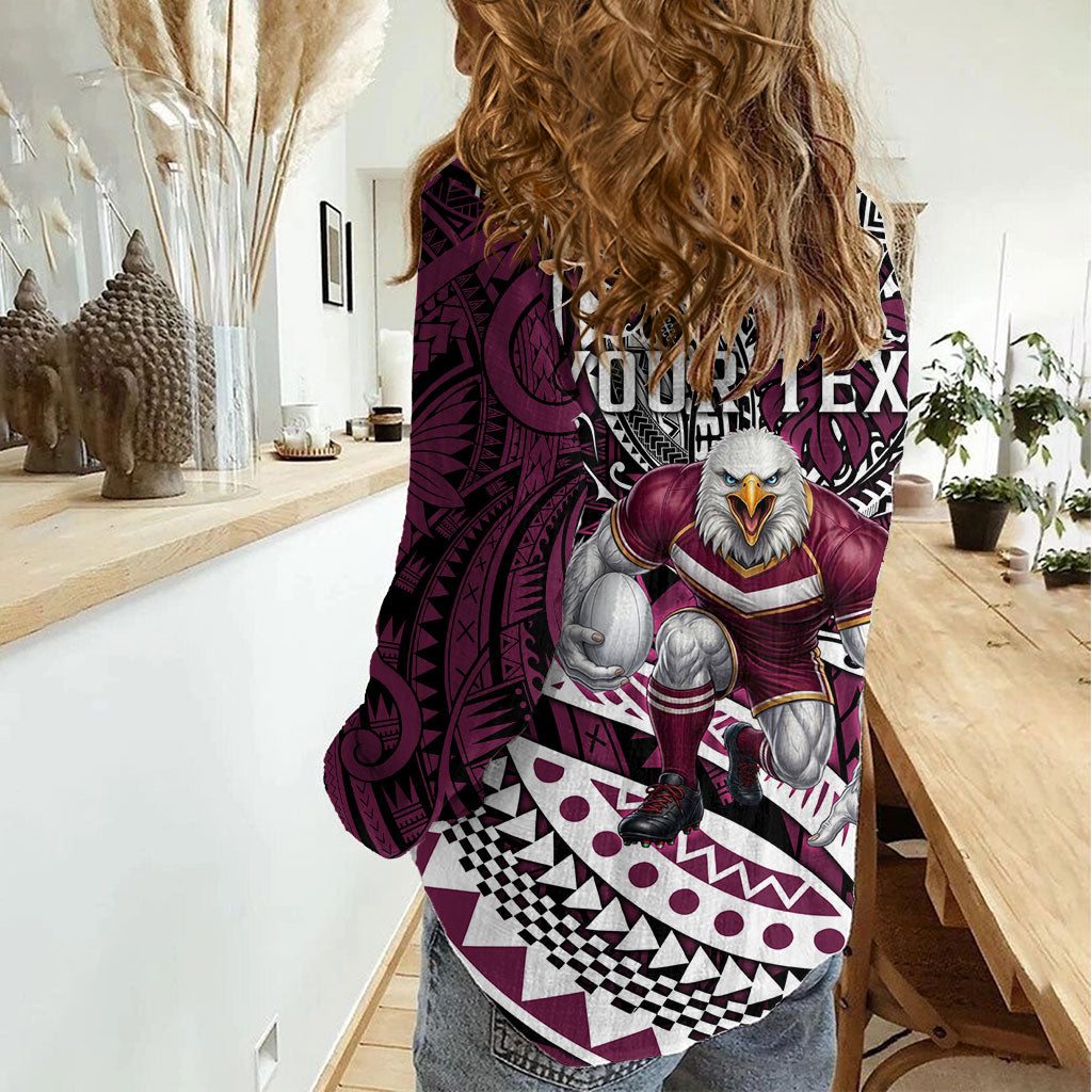Personalised Manly Warringah Sea Eagles Women Casual Shirt Polynesian Tribal Art Style With Muscular Sea Eagle Mascot