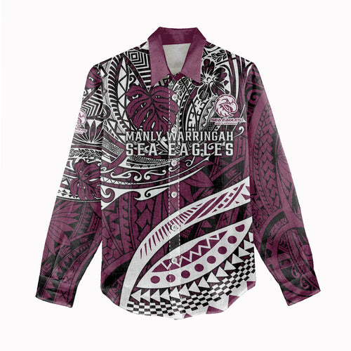 Personalised Manly Warringah Sea Eagles Women Casual Shirt Polynesian Tribal Art Style With Muscular Sea Eagle Mascot