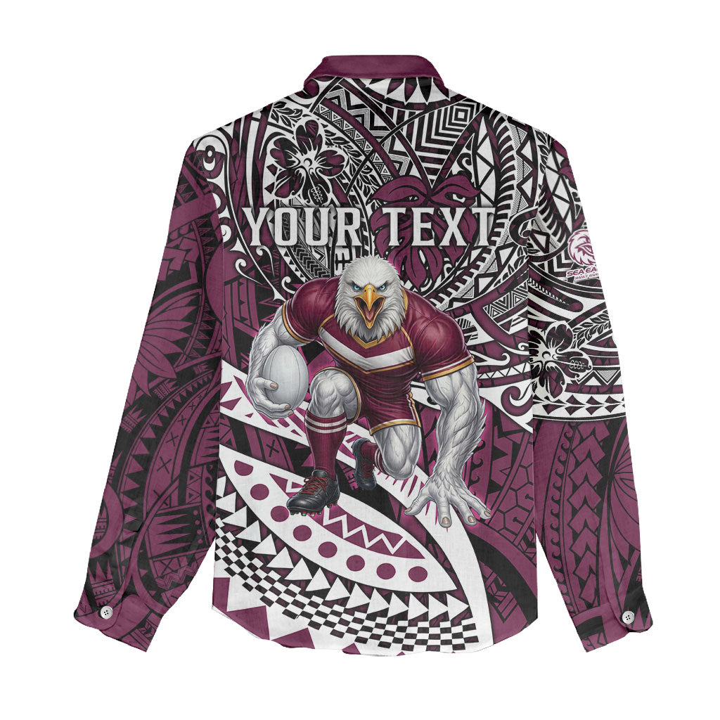 Personalised Manly Warringah Sea Eagles Women Casual Shirt Polynesian Tribal Art Style With Muscular Sea Eagle Mascot