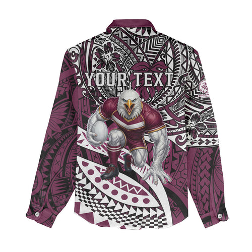 Personalised Manly Warringah Sea Eagles Women Casual Shirt Polynesian Tribal Art Style With Muscular Sea Eagle Mascot