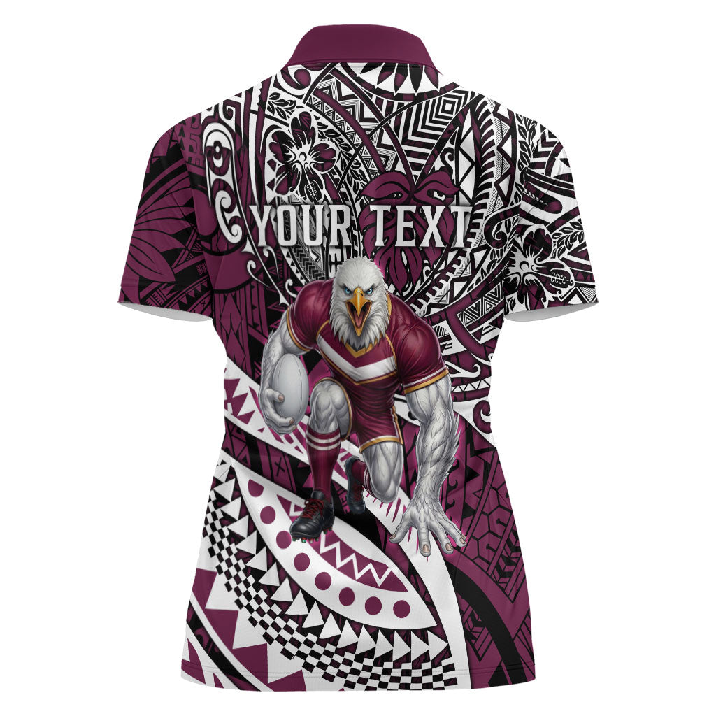 Personalised Manly Warringah Sea Eagles Women Polo Shirt Polynesian Tribal Art Style With Muscular Sea Eagle Mascot