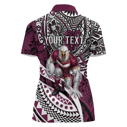 Personalised Manly Warringah Sea Eagles Women Polo Shirt Polynesian Tribal Art Style With Muscular Sea Eagle Mascot