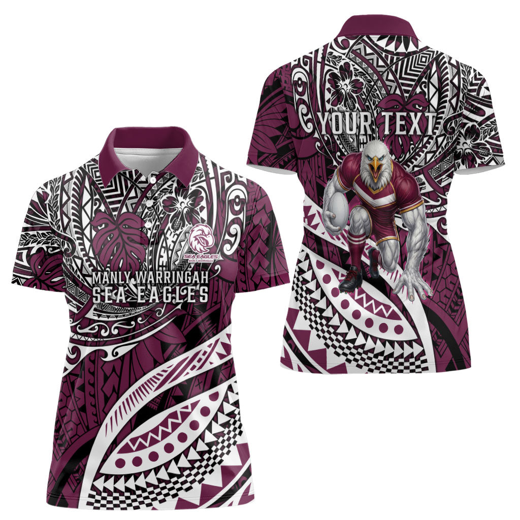 Personalised Manly Warringah Sea Eagles Women Polo Shirt Polynesian Tribal Art Style With Muscular Sea Eagle Mascot