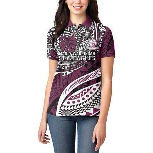 Personalised Manly Warringah Sea Eagles Women Polo Shirt Polynesian Tribal Art Style With Muscular Sea Eagle Mascot