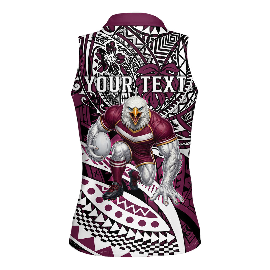 Personalised Manly Warringah Sea Eagles Women Sleeveless Polo Shirt Polynesian Tribal Art Style With Muscular Sea Eagle Mascot