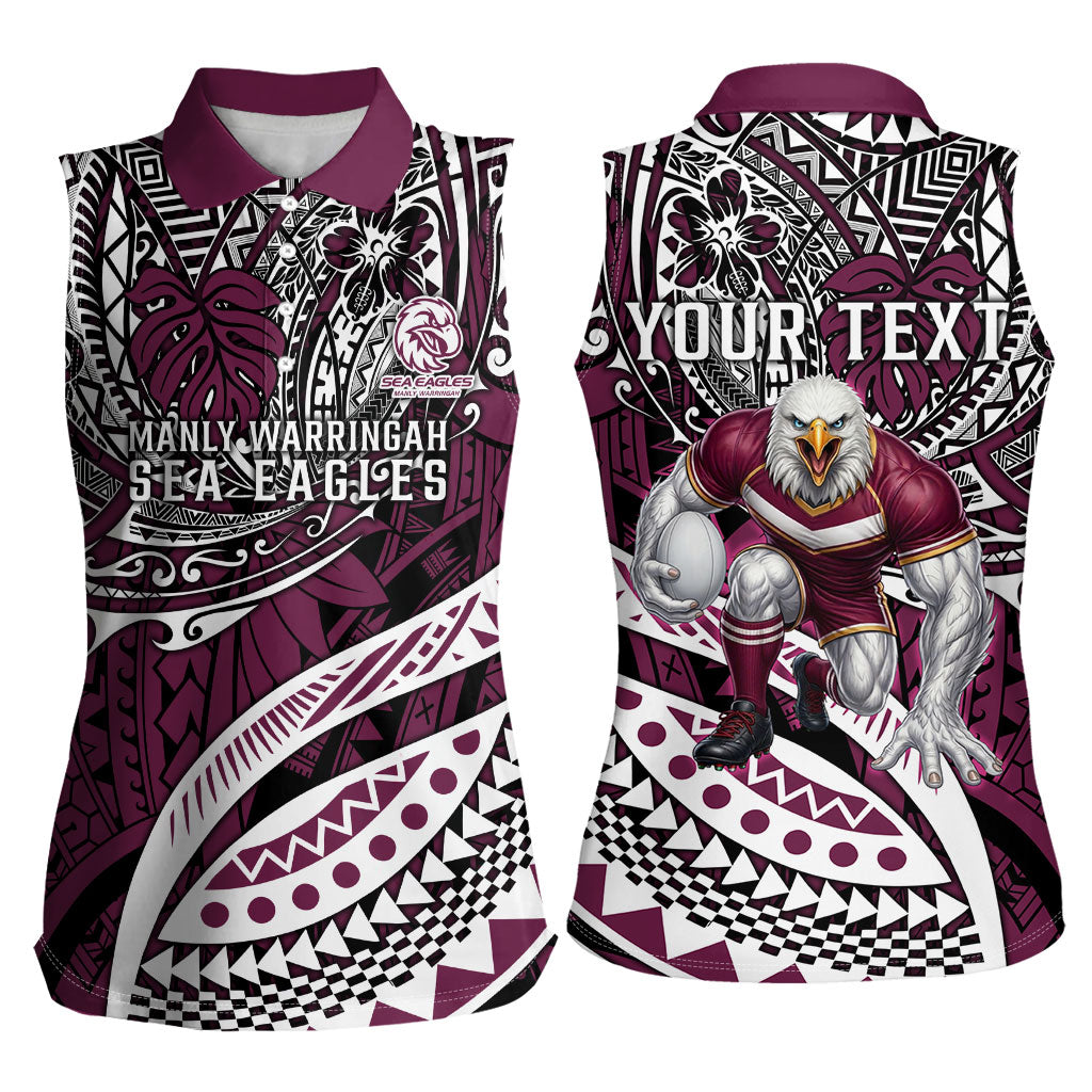 Personalised Manly Warringah Sea Eagles Women Sleeveless Polo Shirt Polynesian Tribal Art Style With Muscular Sea Eagle Mascot