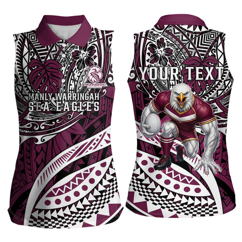 Personalised Manly Warringah Sea Eagles Women Sleeveless Polo Shirt Polynesian Tribal Art Style With Muscular Sea Eagle Mascot