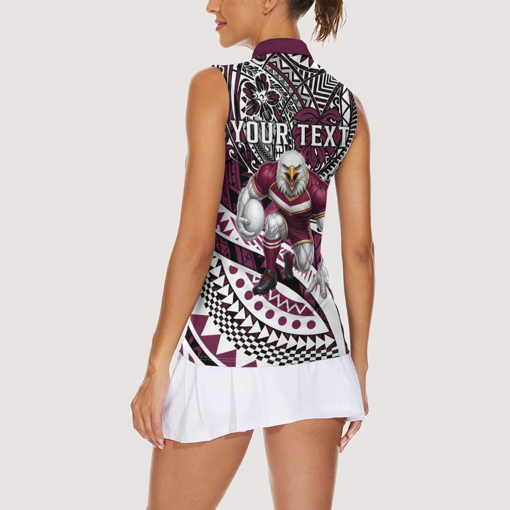 Personalised Manly Warringah Sea Eagles Women Sleeveless Polo Shirt Polynesian Tribal Art Style With Muscular Sea Eagle Mascot
