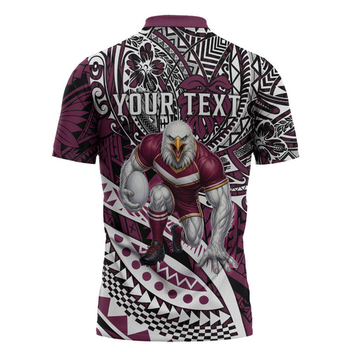 Personalised Manly Warringah Sea Eagles Zipper Polo Shirt Polynesian Tribal Art Style With Muscular Sea Eagle Mascot