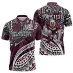 Personalised Manly Warringah Sea Eagles Zipper Polo Shirt Polynesian Tribal Art Style With Muscular Sea Eagle Mascot