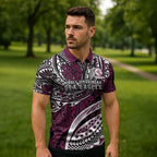 Personalised Manly Warringah Sea Eagles Zipper Polo Shirt Polynesian Tribal Art Style With Muscular Sea Eagle Mascot